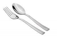 Amazon Brand - Solimo 6 Piece Stainless Steel Table Spoon & Fork Set, Stripes (Contains: 3 Table Spoons, 3 Forks)- Amazon